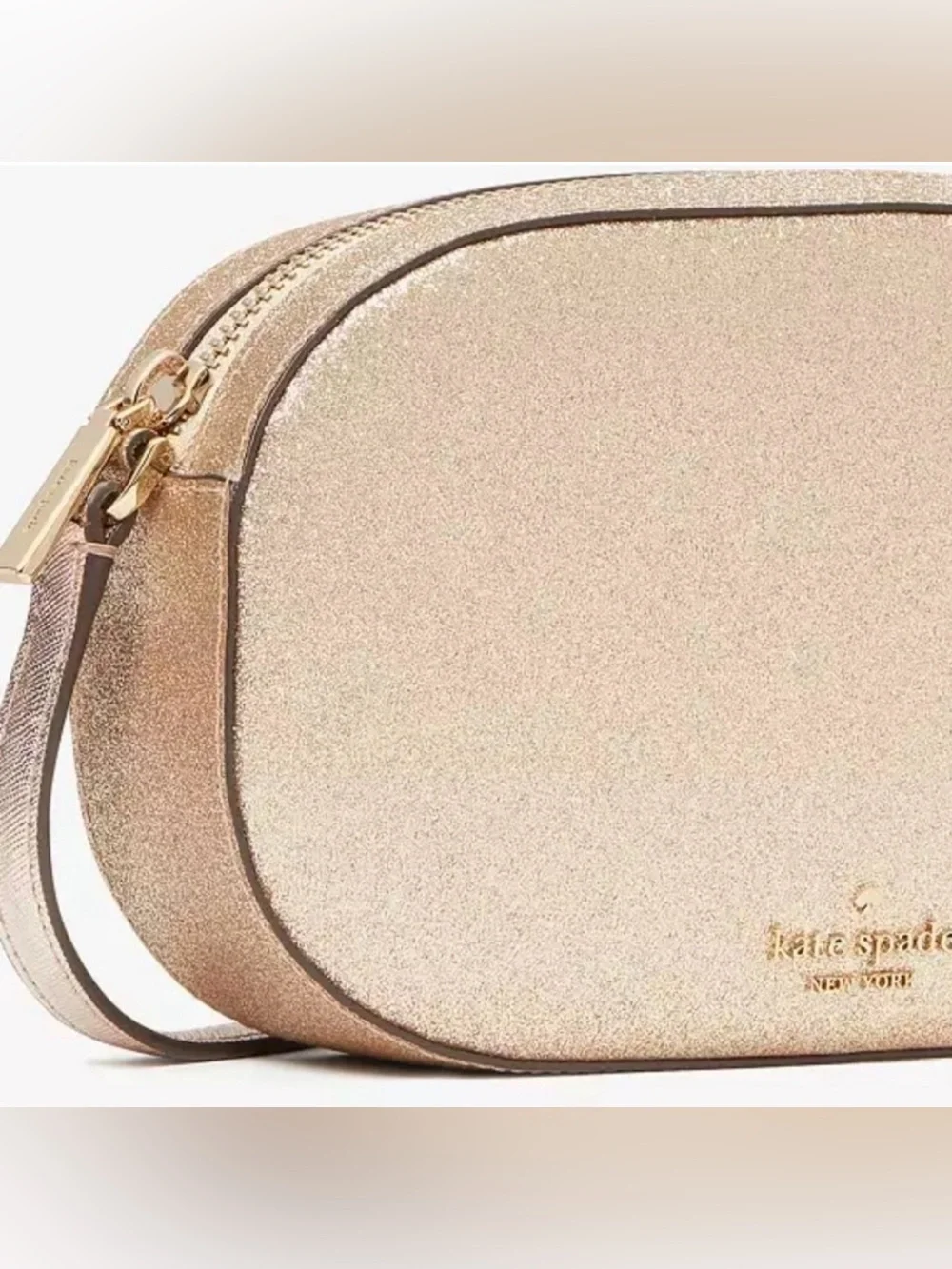 NWT KATE SPADE ♠️ GOLD glitter Glimmer Oval CROSSBODY Camera Bag